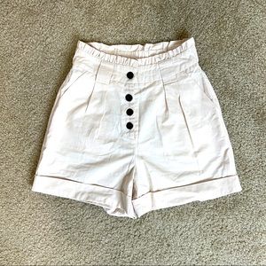 Cream high Waisted Button Shorts for Women